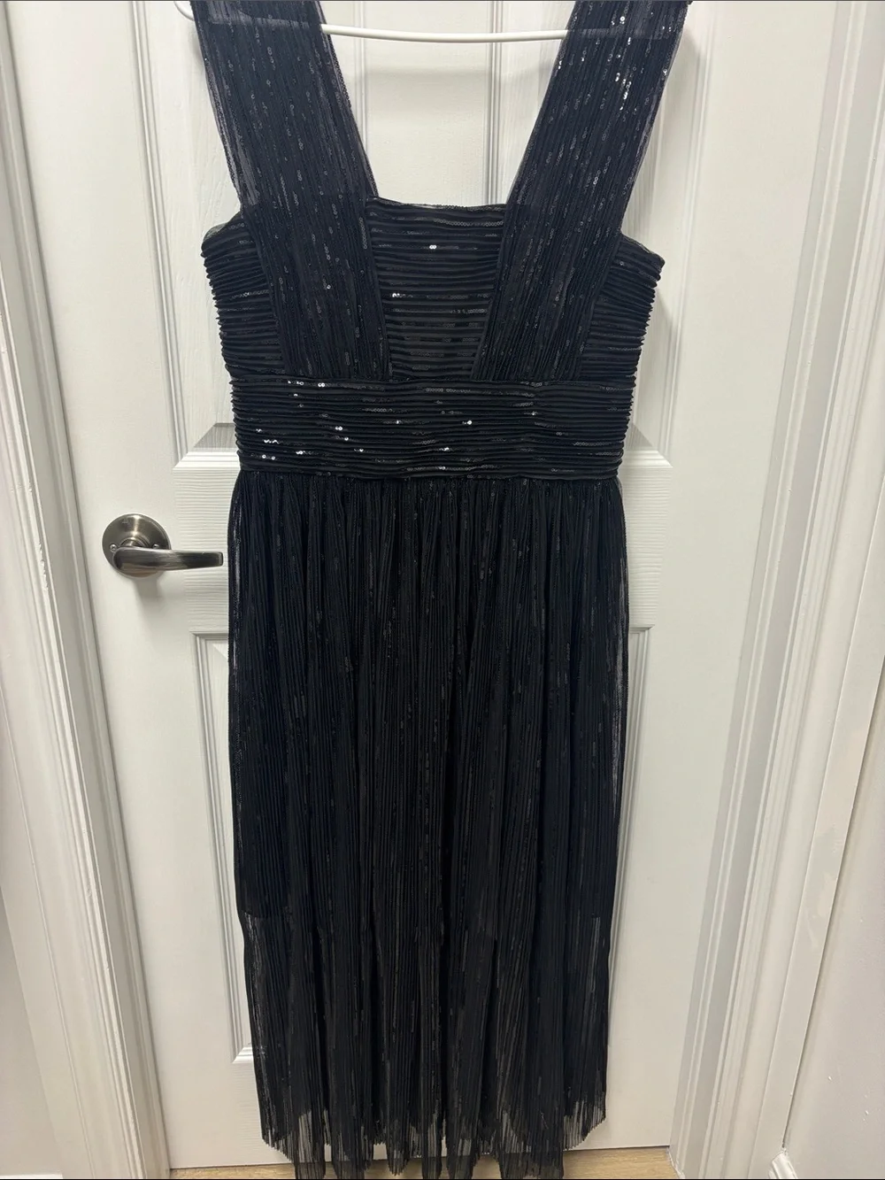 Halston Heritage Black Sequin Pleated Wedding Guest Dress - Picture 6 of 12